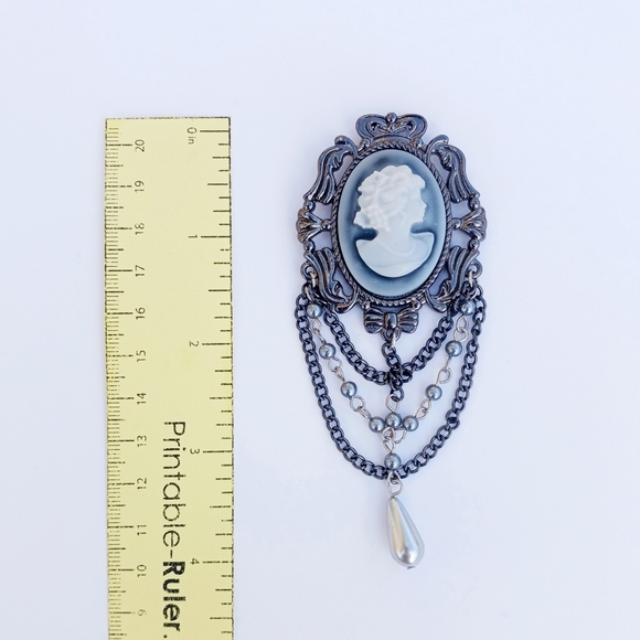 COSTUME FAUX CAMEO PENDANT blue gray - Picture 3 of 6